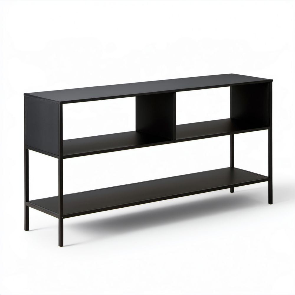 Czarna szafka RTV ze stali i płyty MDF 120 x 35 x 80 cm