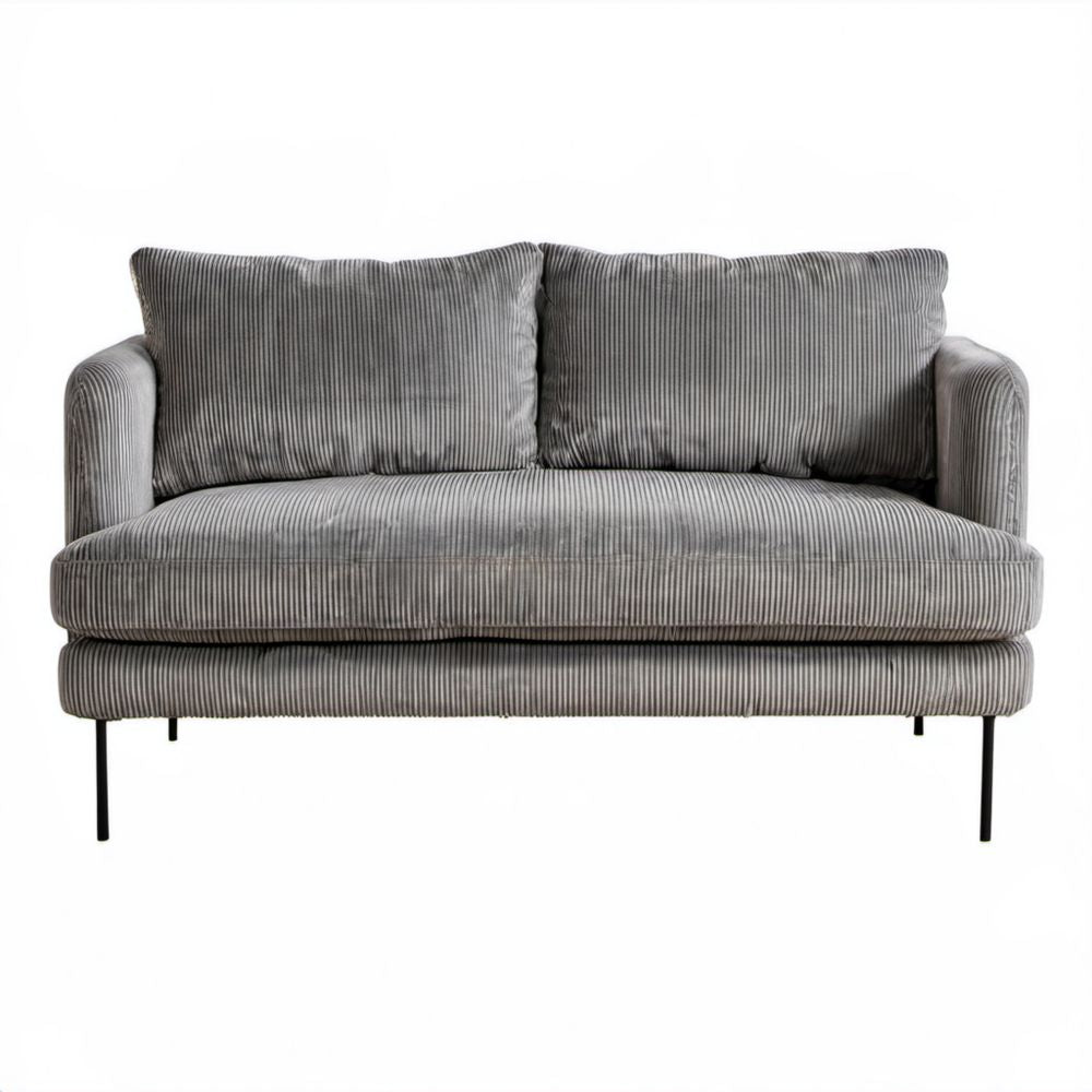 Szara dwuosobowa sofa sztruksowa z metalowymi nogami 150 x 85 x 82 cm