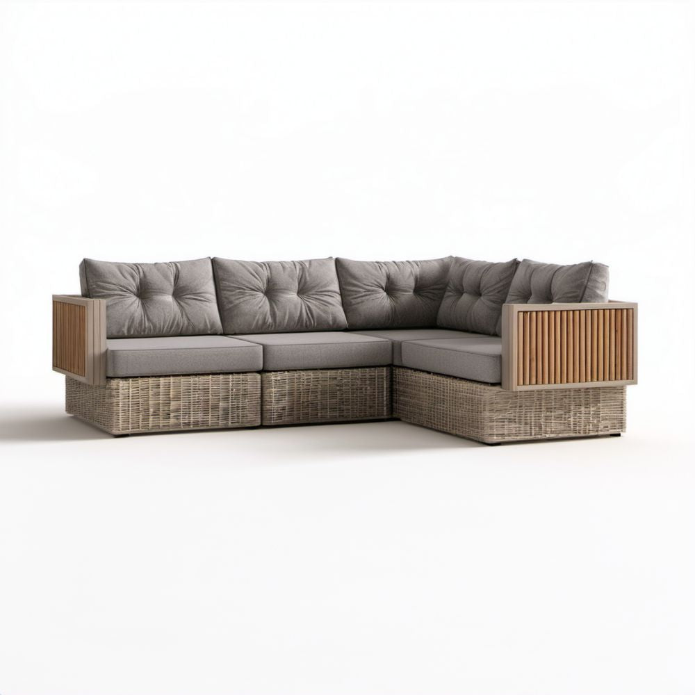 3-częściowa narożna sofa ogrodowa z technorattanu i aluminium 240 x 180 x 75 cm szarobrązowa/jasnobrązowa