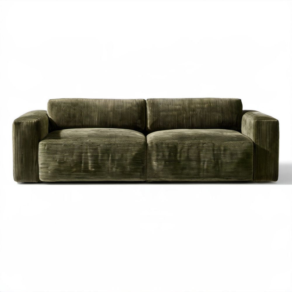 Dwuosobowa sofa z poliestrowego sztruksu oliwkowozielona 230 x 100 x 75 cm