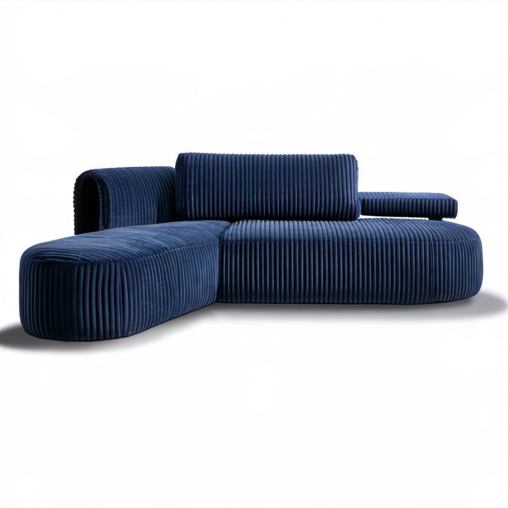 Modułowa sofa z lewym szezlongiem, granatowa, z tkaniny poliestrowej 280 x 160 x 75 cm