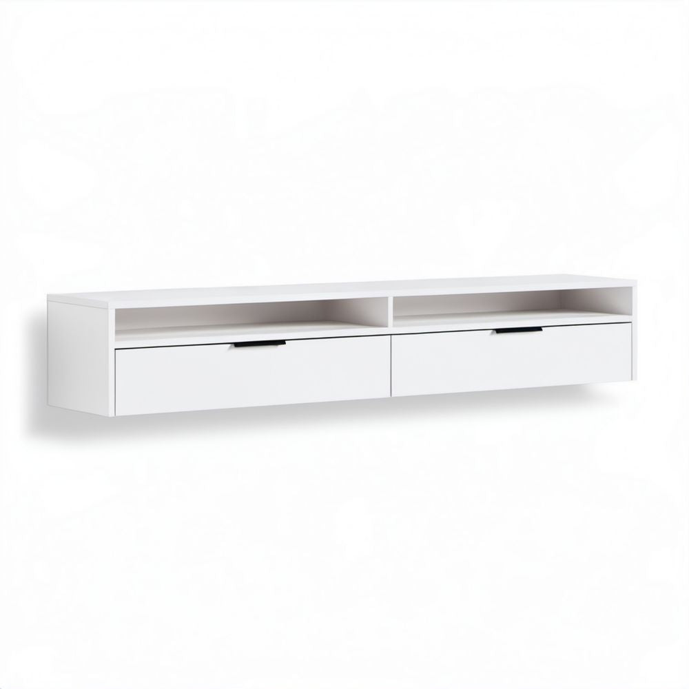 Wisząca szafka RTV biała z płyty wiórowej laminowanej 140 x 30 x 30 cm