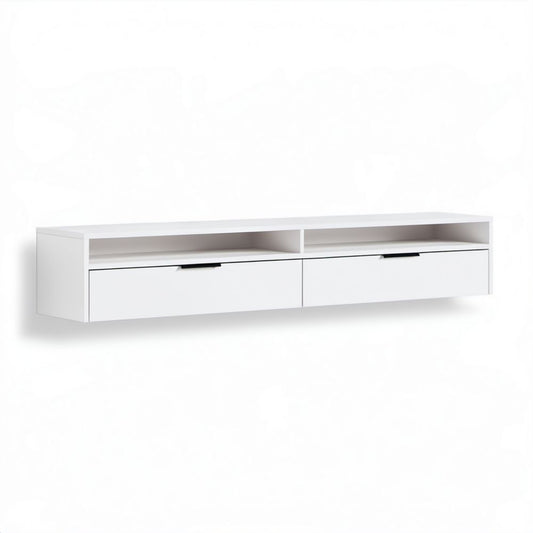 Wisząca szafka RTV biała z płyty wiórowej laminowanej 140 x 30 x 30 cm