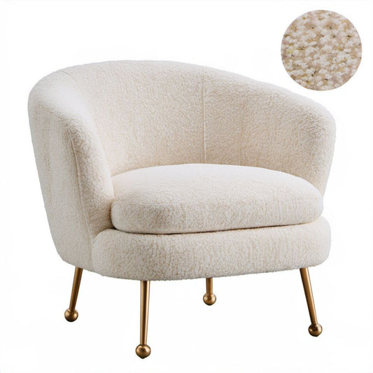 Fotel klubowy kremowy z tkaniny bouclé na złotych stalowych nogach 76 x 74 x 75 cm