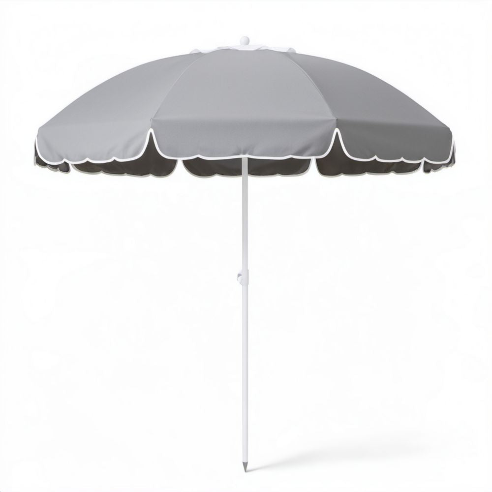 Okrągły parasol zewnętrzny z poliestru, szaro-biały, Ø 200 cm, z regulacją wysokości