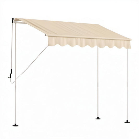 Wolnostojąca markiza ręcznie zwijana z poliestru 300 × 120 × 200–300 cm, beżowa