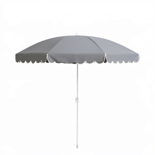Parasol ogrodowy i plażowy z poliestru i stali, szary/biały, okrągły Ø 200 cm, wys. 210 cm