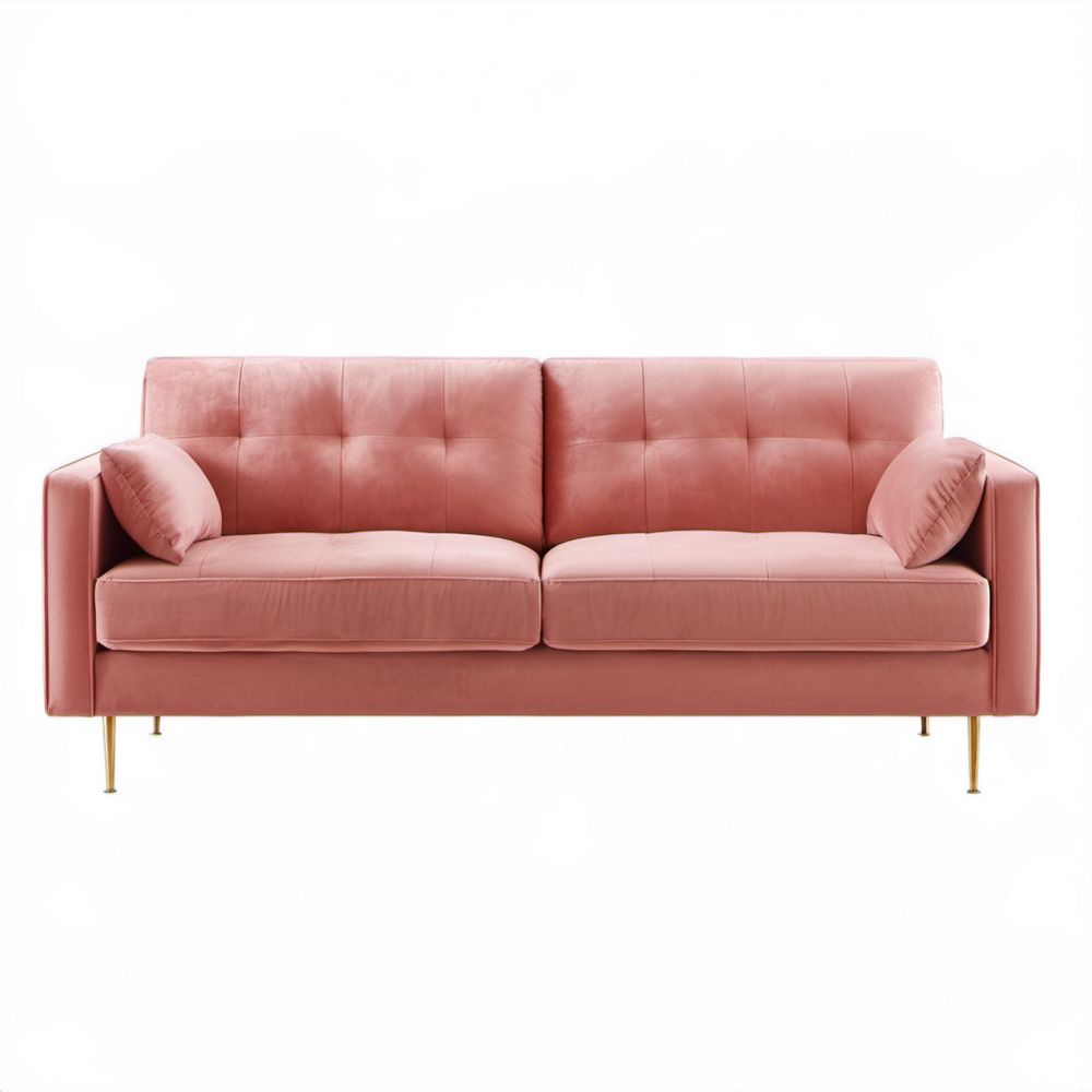 Dwuosobowa sofa z aksamitu różowa ze złotymi nóżkami, 160 x 84 x 83 cm