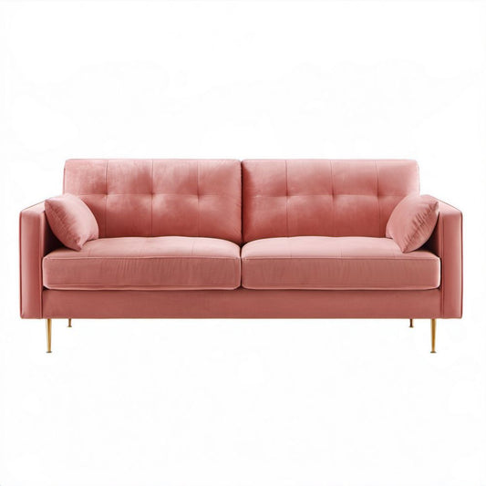 Dwuosobowa sofa z aksamitu różowa ze złotymi nóżkami, 160 x 84 x 83 cm