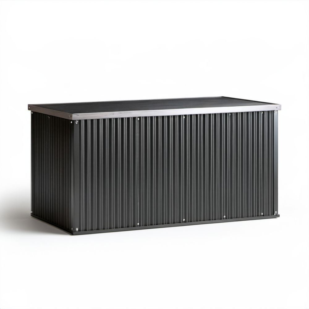Prostokątna skrzynia ogrodowa ze stali i aluminium 132 x 64 x 72 cm czarno-srebrna