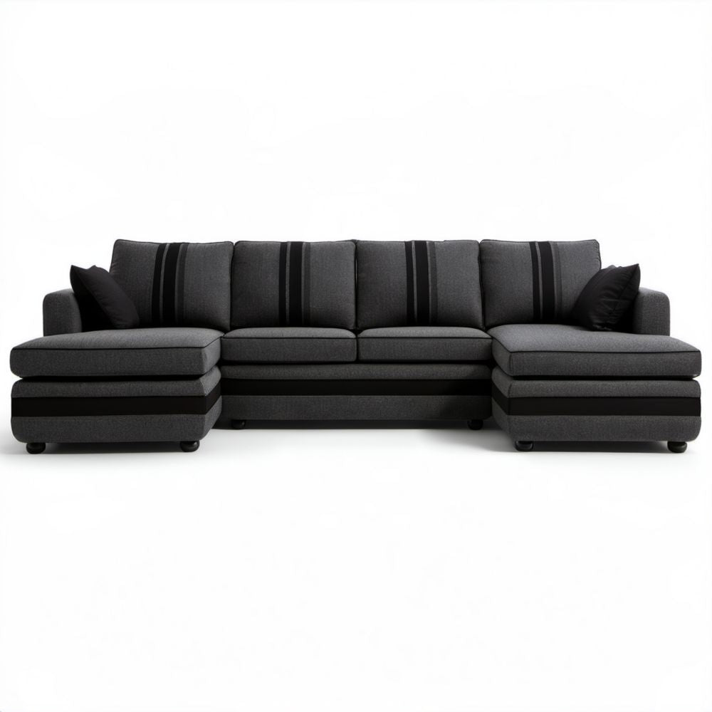 Sofa narożna U z tapicerką poliestrową, ciemnoszaro-czarna, 320 x 160 x 85 cm