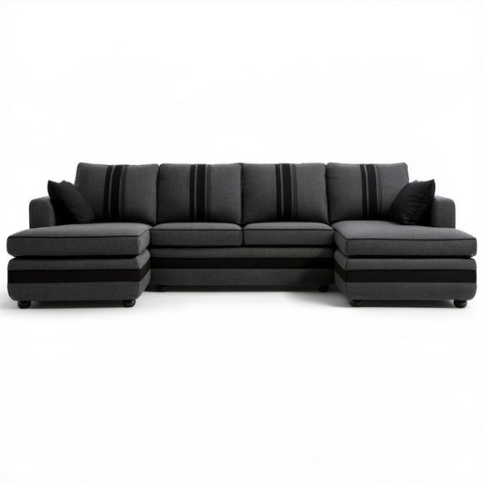 Sofa narożna U z tapicerką poliestrową, ciemnoszaro-czarna, 320 x 160 x 85 cm