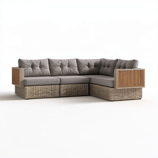 3-częściowa narożna sofa ogrodowa z technorattanu i aluminium 240 x 180 x 75 cm szarobrązowa/jasnobrązowa