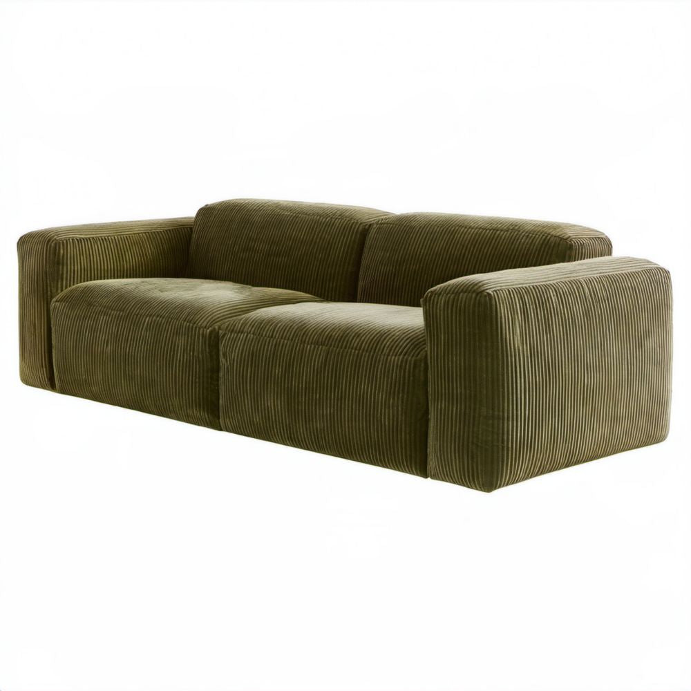 Oliwkowozielona sofa dwuosobowa ze sztruksu 180 x 90 x 70 cm