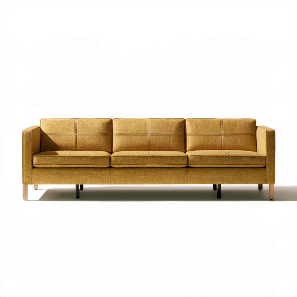 Musztardowa sofa trzyosobowa z tapicerką tkaninową 210 × 85 × 80 cm