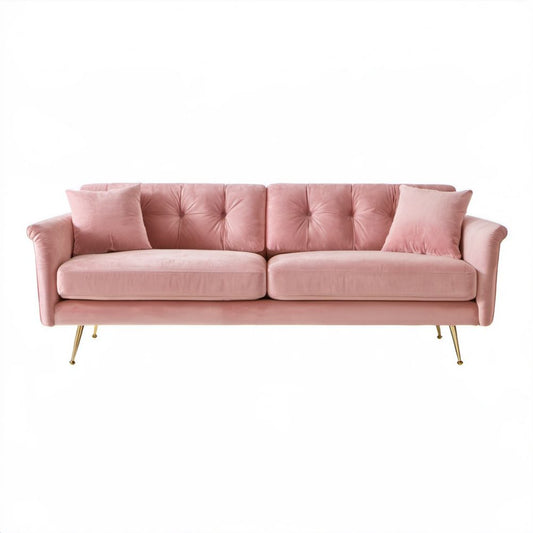 Trzyosobowa sofa różowa z aksamitu 210 x 85 x 82 cm