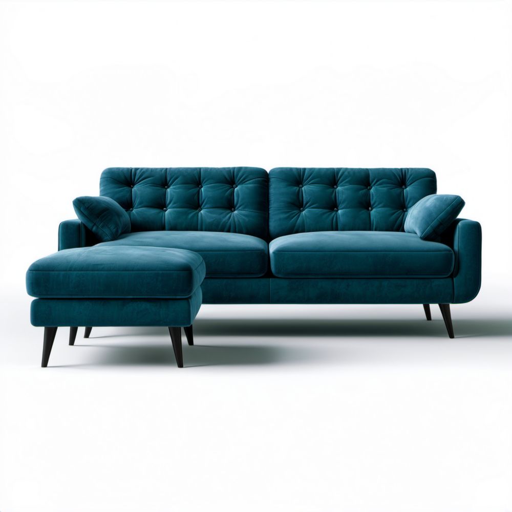 Turkusowa sofa narożna z lewostronnym szezlongiem z aksamitu 280 × 160 × 85 cm