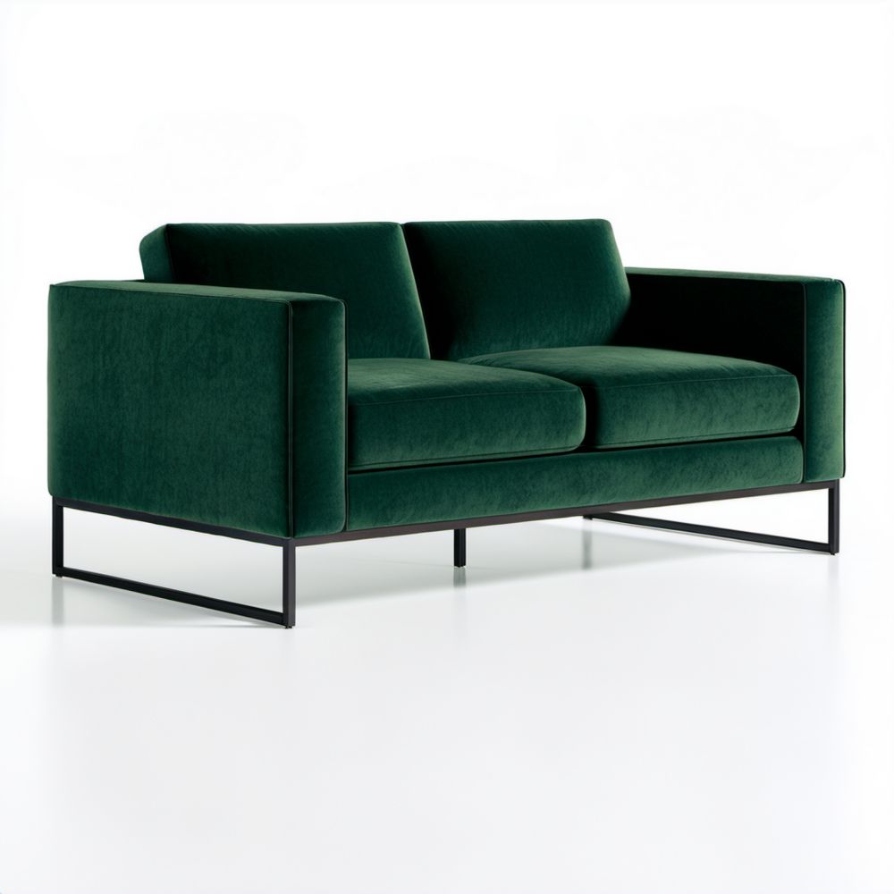 Dwuosobowa sofa welurowa ciemnozielona na czarnej metalowej podstawie 160 x 85 x 78 cm