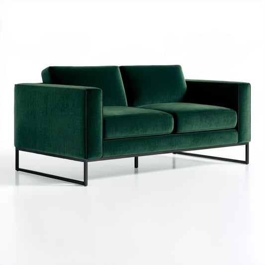 Dwuosobowa sofa welurowa ciemnozielona na czarnej metalowej podstawie 160 x 85 x 78 cm
