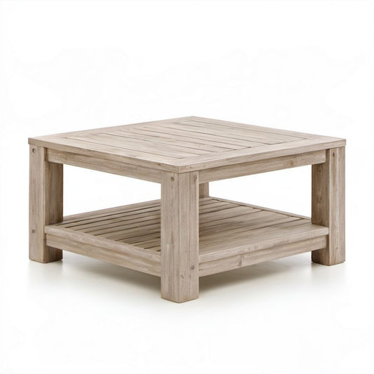 Kwadratowy stolik kawowy ogrodowy z litego drewna akacjowego 80 x 80 x 45 cm jasnobrązowy