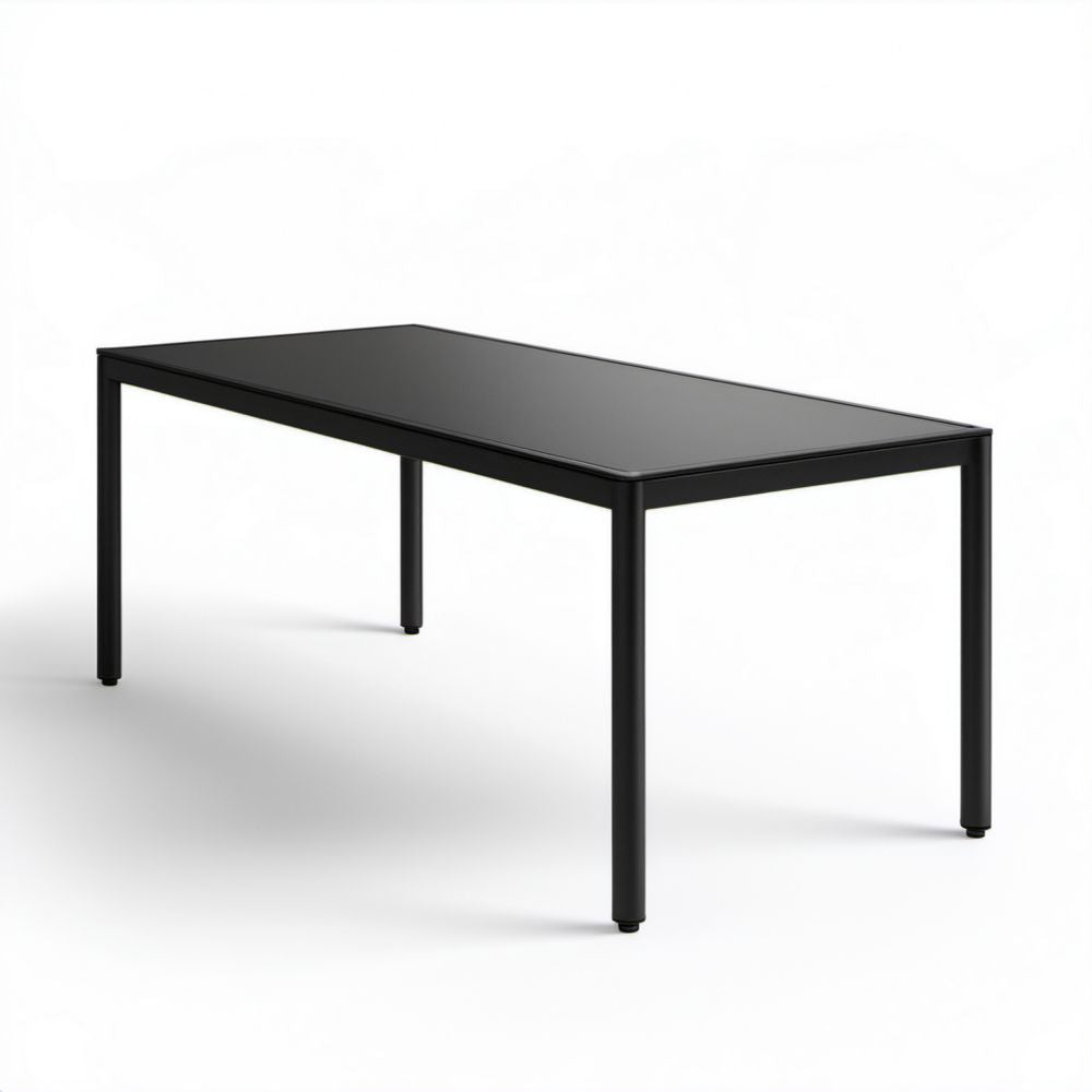 Prostokątny stół ogrodowy aluminiowy ze szklanym blatem czarny 160 x 90 x 75 cm