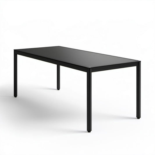 Prostokątny stół ogrodowy aluminiowy ze szklanym blatem czarny 160 x 90 x 75 cm