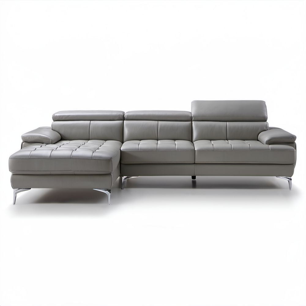 Lewostronna sofa narożna w kształcie L z tapicerką PU, szaro-srebrna, 280 x 170 x 84 cm