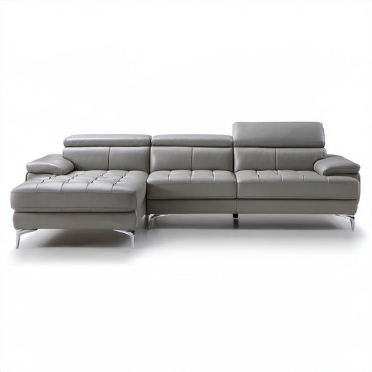 Lewostronna sofa narożna w kształcie L z tapicerką PU, szaro-srebrna, 280 x 170 x 84 cm