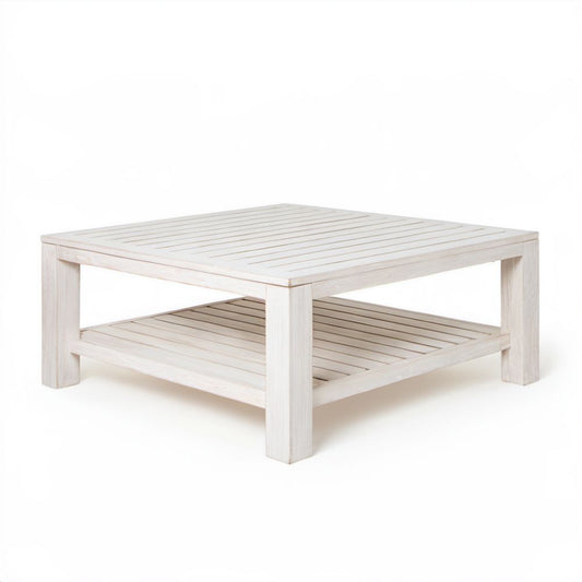 Kwadratowy stolik kawowy ogrodowy z drewna biały 100 x 100 x 45 cm