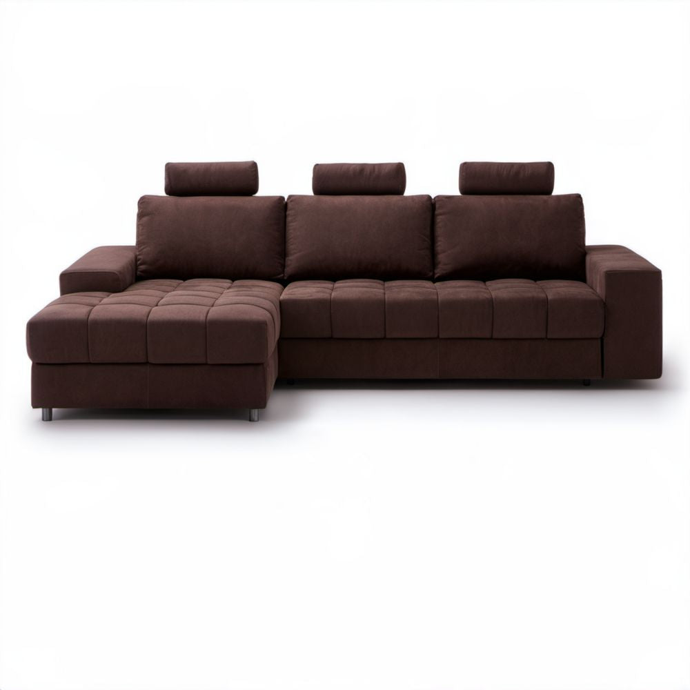 Ciemnobrązowa sofa narożna z szezlongiem z mikrofibry, lewostronna, 300 × 170 × 95 cm