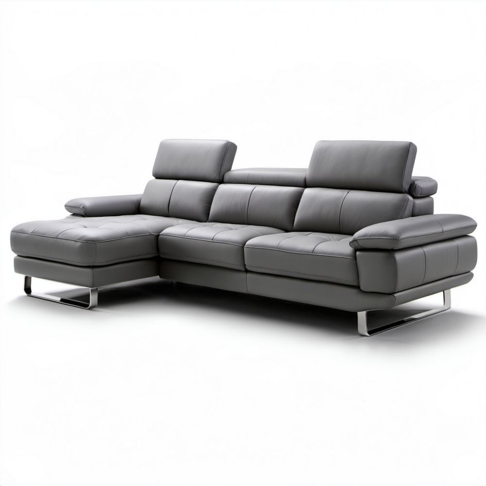 Szara sofa narożna z lewostronnym szezlongiem i tapicerką PU, 270 × 170 × 98 cm