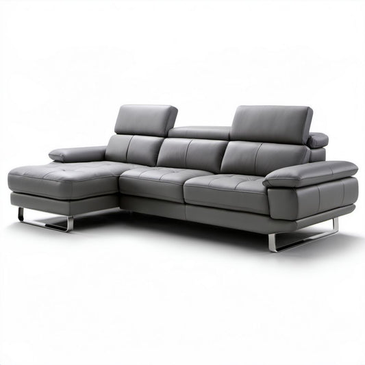 Szara sofa narożna z lewostronnym szezlongiem i tapicerką PU, 270 × 170 × 98 cm