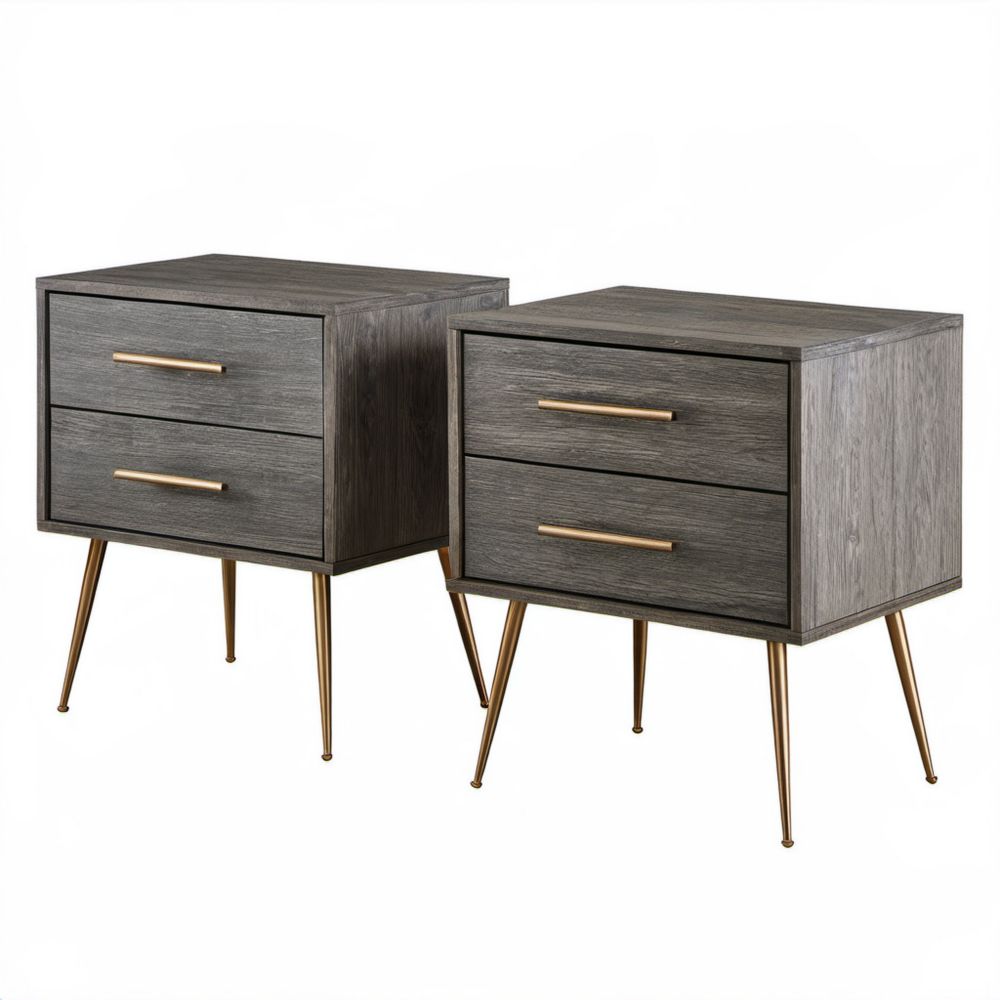 Zestaw 2 szafek nocnych z płyty MDF, szaro-złoty, 50 × 40 × 60 cm, 2 szuflady