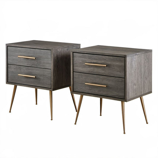 Zestaw 2 szafek nocnych z płyty MDF, szaro-złoty, 50 × 40 × 60 cm, 2 szuflady