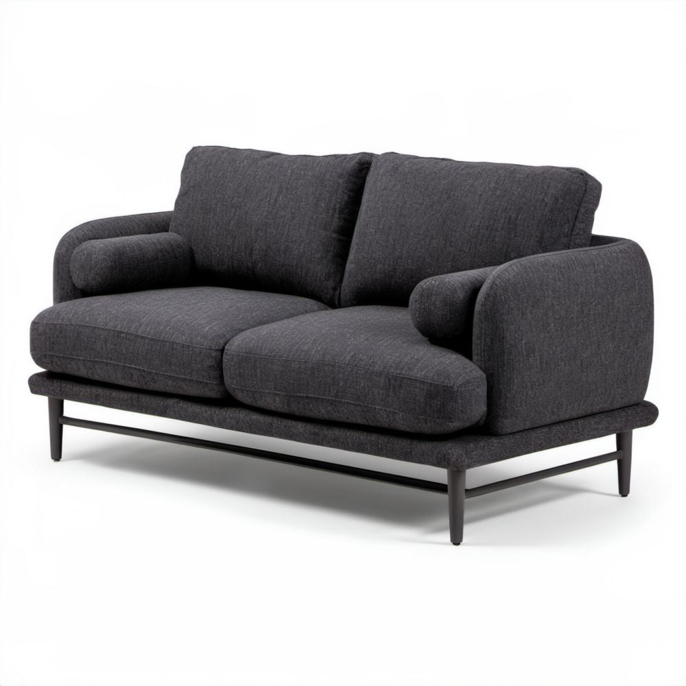 Sofa 2-osobowa antracytowa z poliestru na stalowej podstawie, 180 × 90 × 82 cm