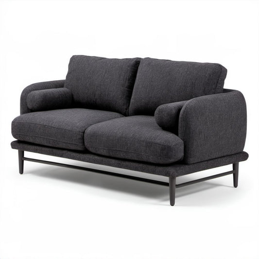Sofa 2-osobowa antracytowa z poliestru na stalowej podstawie, 180 × 90 × 82 cm