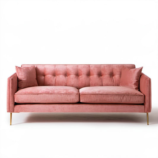 3-osobowa sofa z aksamitu różowa ze złotymi nogami, 210 x 88 x 85 cm