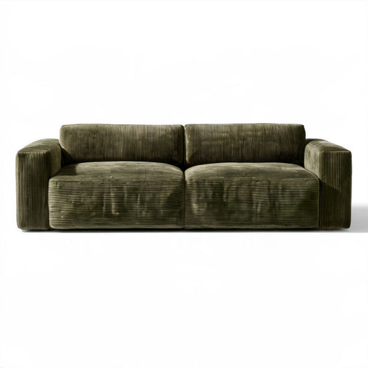 Dwuosobowa sofa z poliestrowego sztruksu oliwkowozielona 230 x 100 x 75 cm