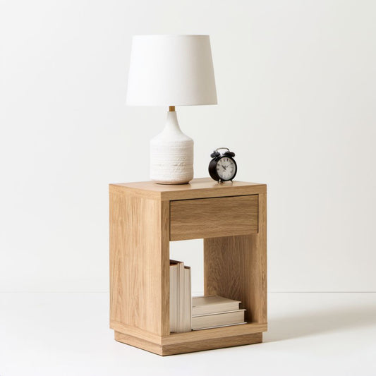 Prostokątna szafka nocna MDF z szufladą, dąb naturalny, 45 × 35 × 60 cm