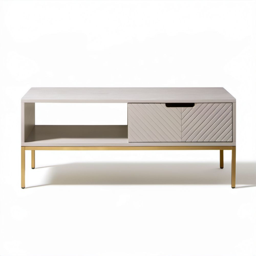 Stolik kawowy RTV z szafką MDF jasnoszary i złoty, 120 x 40 x 55 cm