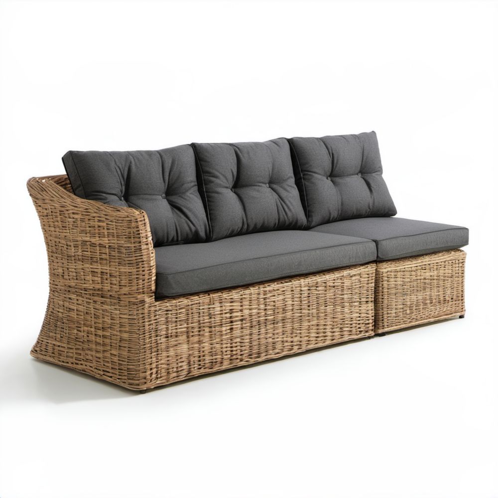 3-osobowa sofa ogrodowa z naturalnego rattanu, ciemnoszara, 210 x 85 x 85 cm