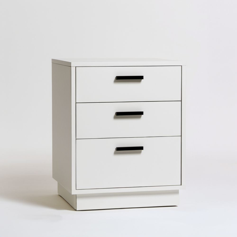 Biała szafka nocna z 3 szufladami z płyty wiórowej laminowanej, 50 × 40 × 60 cm