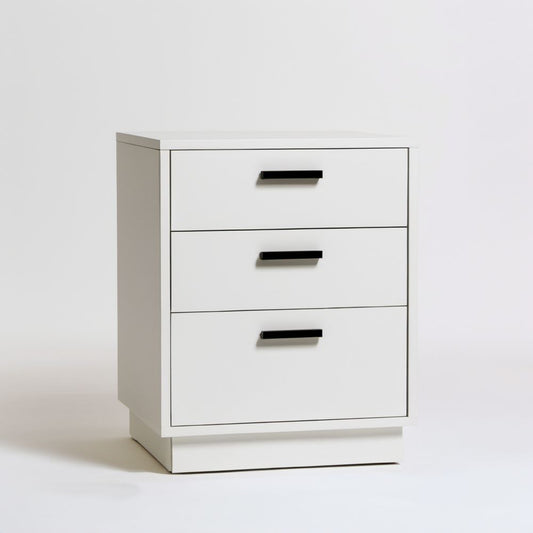 Biała szafka nocna z 3 szufladami z płyty wiórowej laminowanej, 50 × 40 × 60 cm
