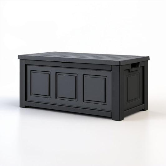 Czarna plastikowa skrzynia ogrodowa z pokrywą, 120 x 55 x 60 cm, 320 l